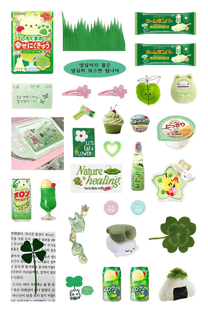 6pcs Glitter Stickers Y2K DIY Toploader Scrapbooking Journal Decor Stickers for Phone Kawaii Transparent PET Stickers Gift