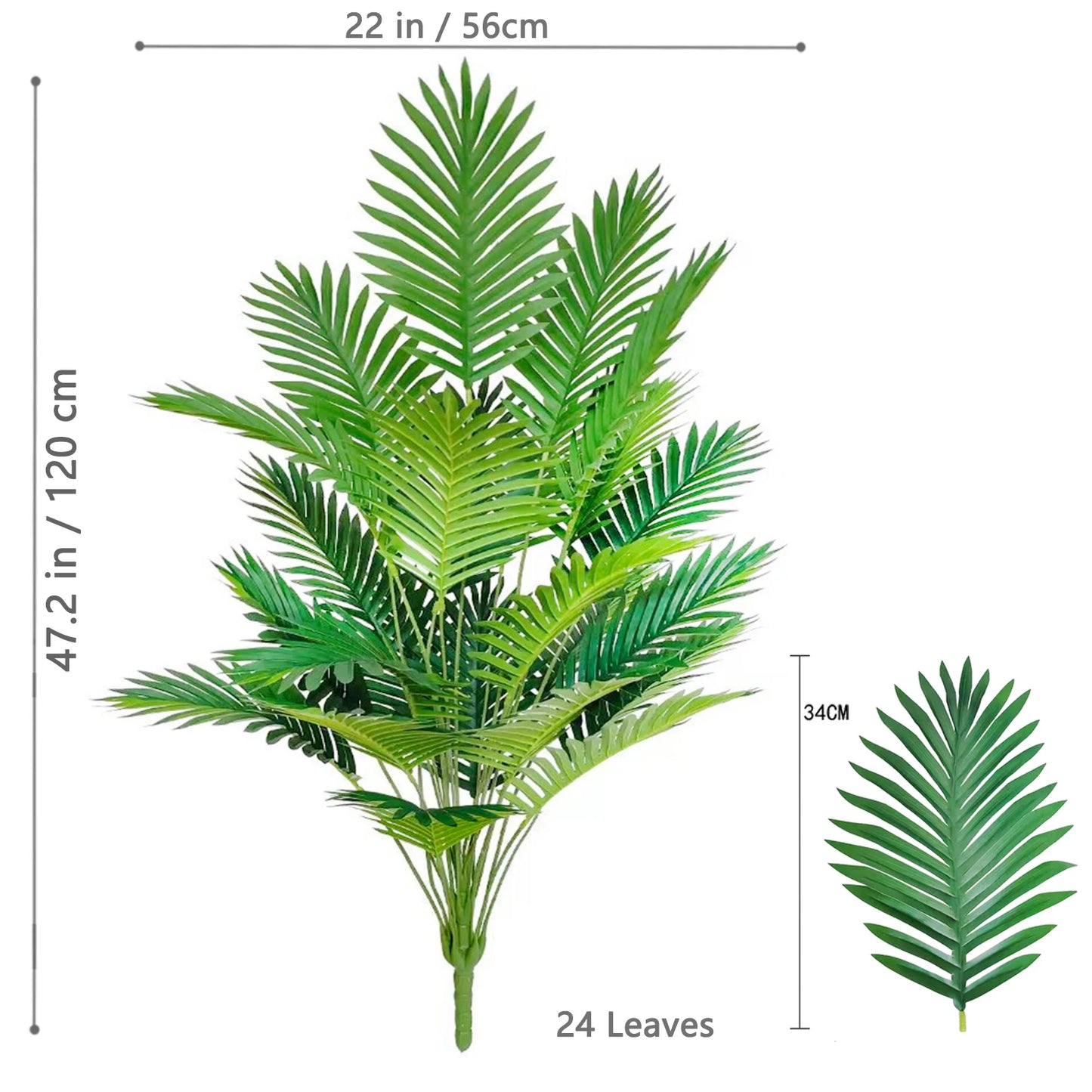 52-125cm/49.2in  Artificial Palm Tree Tropical Fake Plant Green Plastic Palm Leaf Branches Suitable for Home Garden Decoration