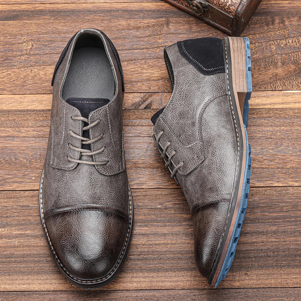 Retro Men's Casual Derby Shoes 2025 Fashion Leather Footwear New Style Men's Slip-On Comfortable Men's Shoes