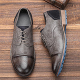 Retro Men's Casual Derby Shoes 2025 Fashion Leather Footwear New Style Men's Slip-On Comfortable Men's Shoes