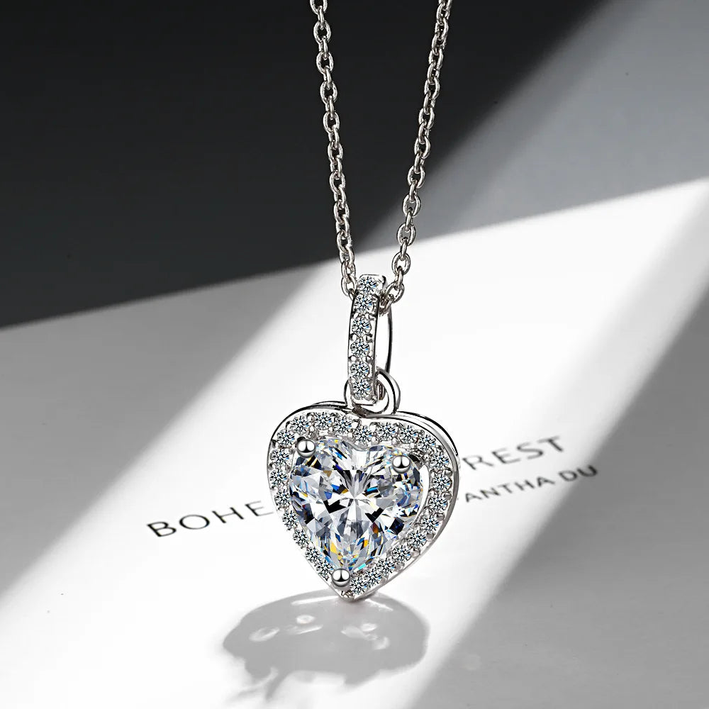Collar con colgante de corazón de circonita de plata de ley 925 GaaBou para mujer, joyería de diseño de lujo, artículos para mujer, regalo 