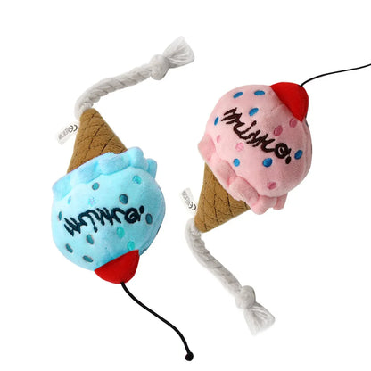 Brinquedos de pelúcia para cães, acessórios para cães estridentes, brinquedo para animais de estimação, som macio, mastigar, mordida, resistente, sorvete, batatas fritas, humburger