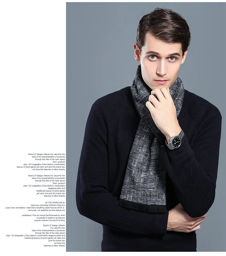 Designer Brand Plaid Men's Cashmere Scarf Winter Warm Scarves Shawls Casual Business Long Wraps Pashmina Christmas Gift for Man