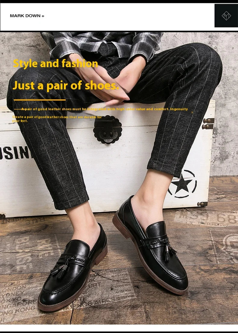 Pointed casual moccasins for men fringed slip-on men's shoes Beef soles bean boat shoes Fashion hair stylist fashion shoes