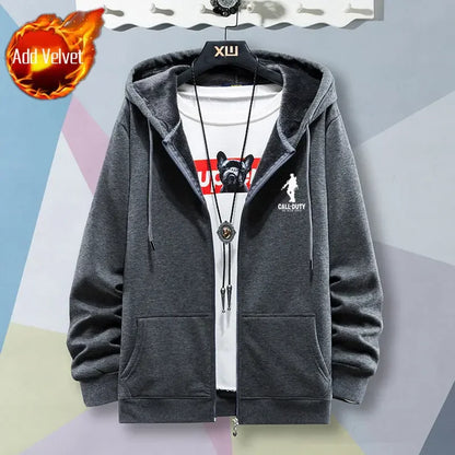 Male Clothes Hooded Sweatshirt for Men Blue Slim Fit Hoodies Full Zip Up Pastel Color S Winter No Brand Sweat Shirt High Quality