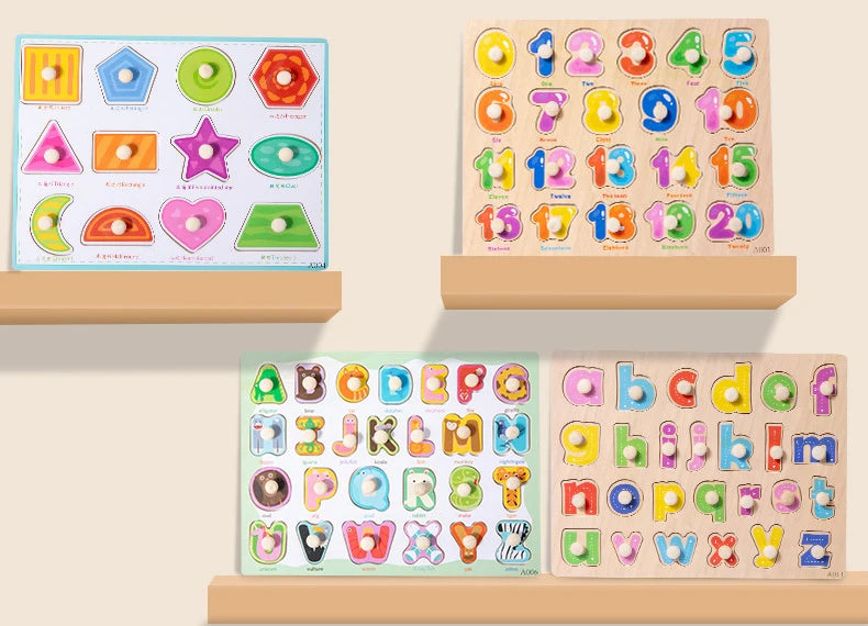Toddler Wooden Peg 3D Puzzles Kids Toys Alphabet Montessori Education Learning Toys Great Preschool Gift for Girls and Boys
