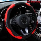 PU Carbon Fiber Leather Car Steering Wheel Cover without Inner Ring Suitable for 14.5-15 Inches Auto Supplies