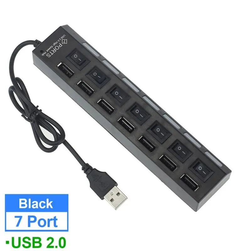 Concentrador de extensión de conmutador Concentrador USB 2.0 de 7 puertos Concentrador de extensión USB para computadora Un divisor USB 2.0 de Drag Seven para PC Portátil de escritorio
