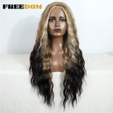 FREEDOM Synthetic Lace Front Wig Long Deep Wavy Ombre Blonde Ginger Lace Wigs For Black Women Heat Resistant Cosplay Wigs