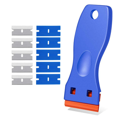 Raspador de cuchillas de afeitar de plástico con cuchillas de plástico, herramienta de limpieza para pisos, estufas, ventanas de automóviles y vidrios. 
