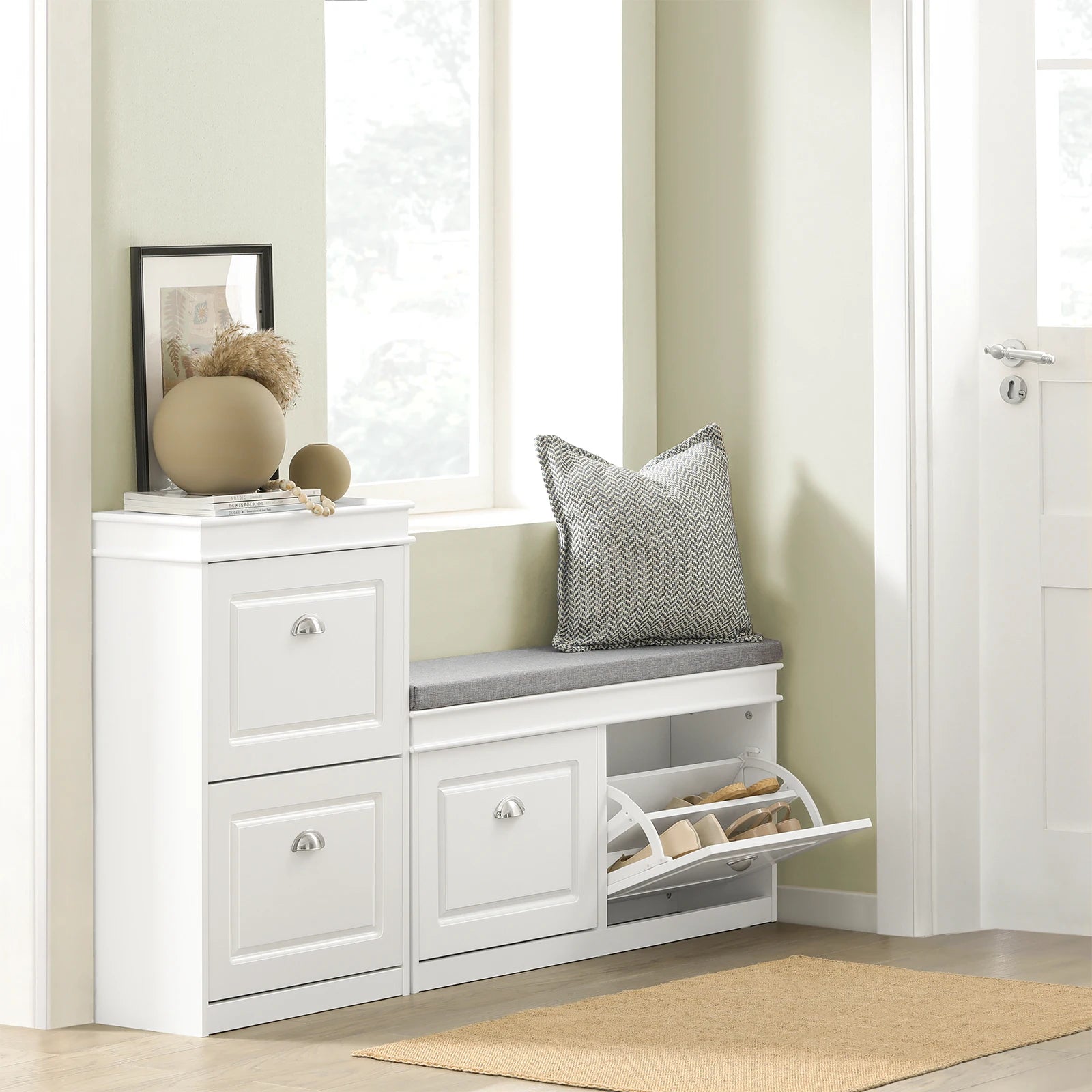 SoBuy FSR64 Shoe dump truck seat chest of drawers bench with seat cushion shoe bench with 2 flaps BHT approx.: 104x52x24cm