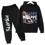 Conjunto de sudadera con capucha para niños, conjunto de sudadera y pantalones con estampado de Mbappe, ropa deportiva de 2 piezas para niños y niñas, primavera y otoño