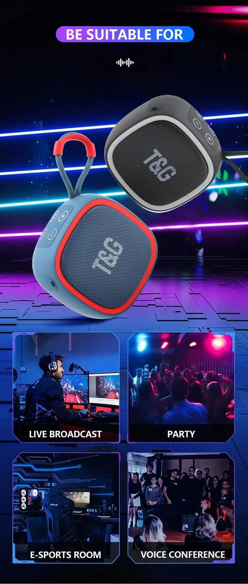 Altavoz Bluetooth inalámbrico para exteriores, subwoofer portátil, radio FM, caja de sonido de música, mini altavoz auxiliar Bluetooth, bocina Bluetooth, audio MP3 fuerte