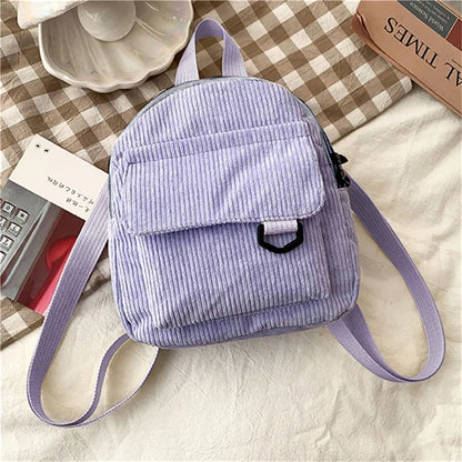 Women's Mini Backpack Fashion Solid Color Corduroy Small Simple Casual Traveling Large Capacity Durable Female's Schoolbag