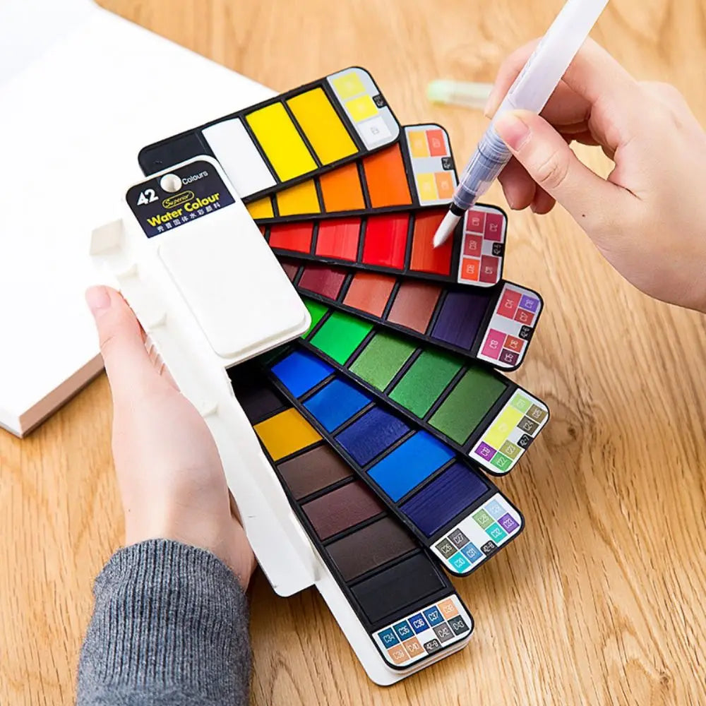 18/24/36/42 Colors Solid Watercolor Paint Set Professional Folding Water Color Pigment Brush Pen for School Art Supplies