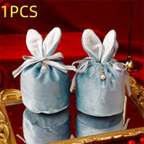 New Rabbit Ears Candy Bag Easter Drawstring Bag Velvet Draw String Candy Bags Gift Packing Bags Party Decoration Drop Shipping