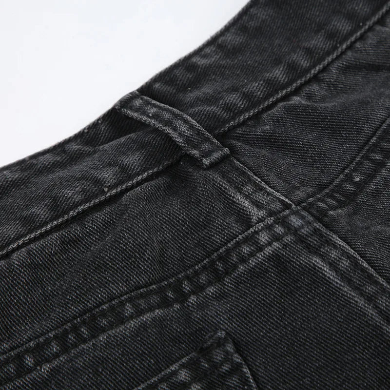 BKQU - Pantalones vaqueros rectos y holgados para mujer, cintura alta, pierna ancha, con diamantes de imitación, largos, moda urbana 2021, pantalones brillantes con diamantes