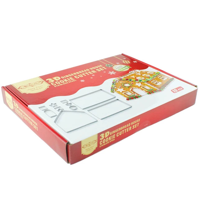 Lmetjma-Christmas Cookie Cutter Set, Gingerbread House, Stainless Steel Mold, Biscuit Cake, JT269, 10 pcs 