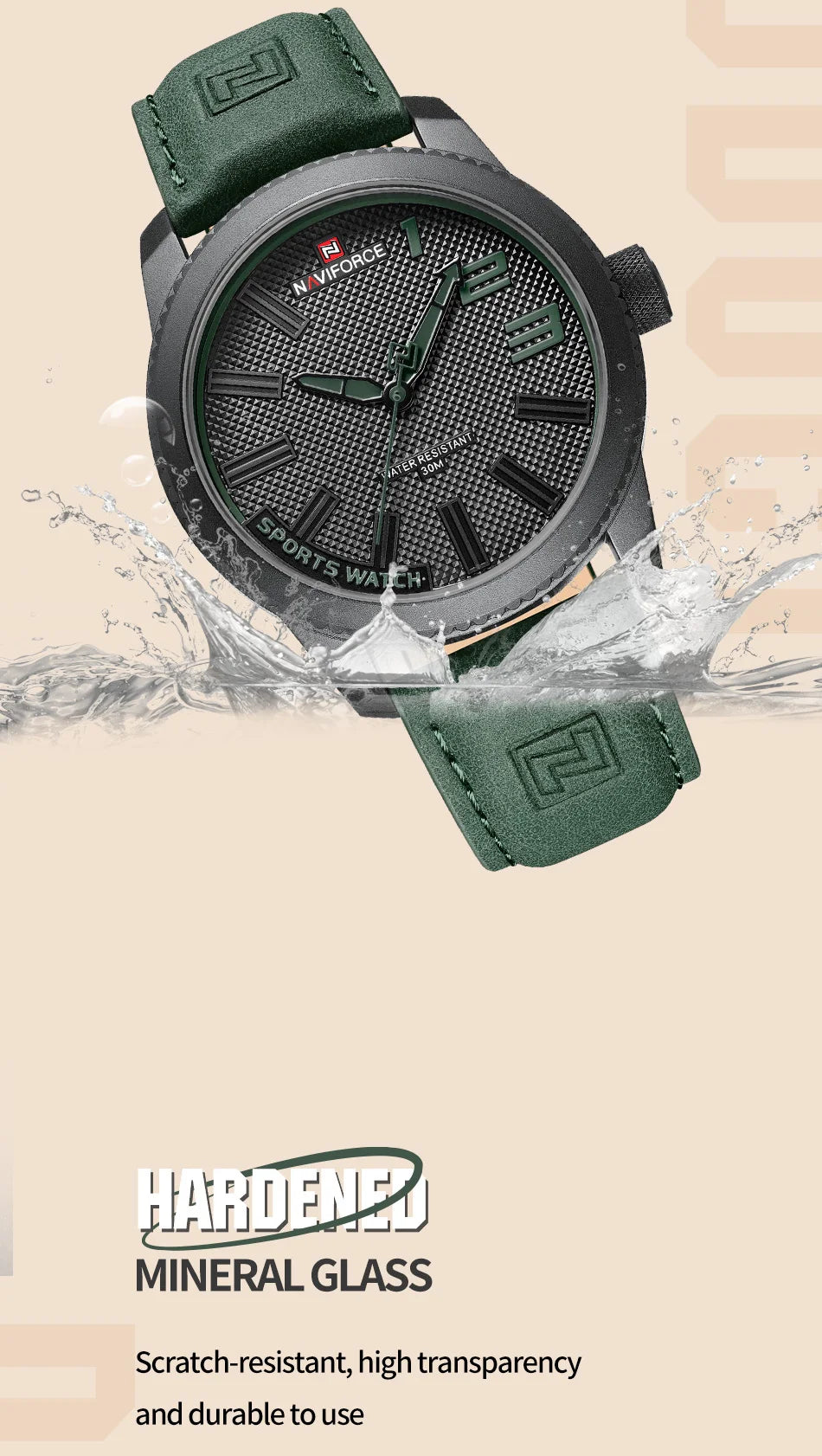 NAVIFORCE Popular Male Wristwatch Military Sports Shockproof Waterproof Leather Watch Men Fashion Casual Clock Relogio Masculino