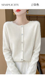 100% Merino Wool Long Sleeve Sweaters Cashmere Cardigan Spring Autumn Women O-Neck Knitwear Tops Clothing Fashion Basic Tops