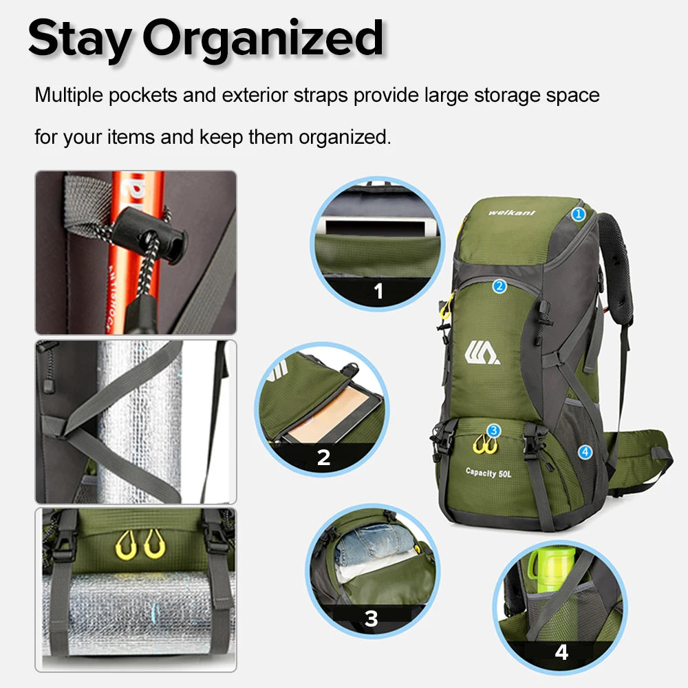 High Capacity Multifunctional Hiking Backpack Men Outdoor Sport Travel Backpack Bag Women 50L Hiking Climbing Fishing Backpack