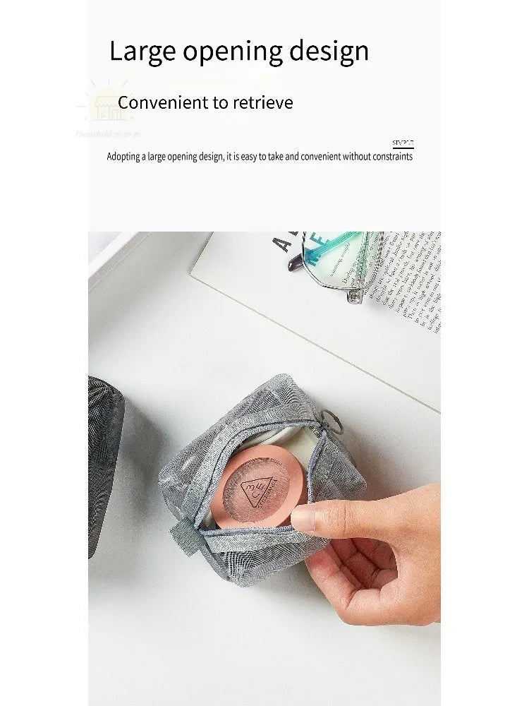 1pc Multifunctional Square Nylon Mesh Storage Bags Travel Portable Urltra-Light Mini Wash Bags Mini Zipper Coin Purse
