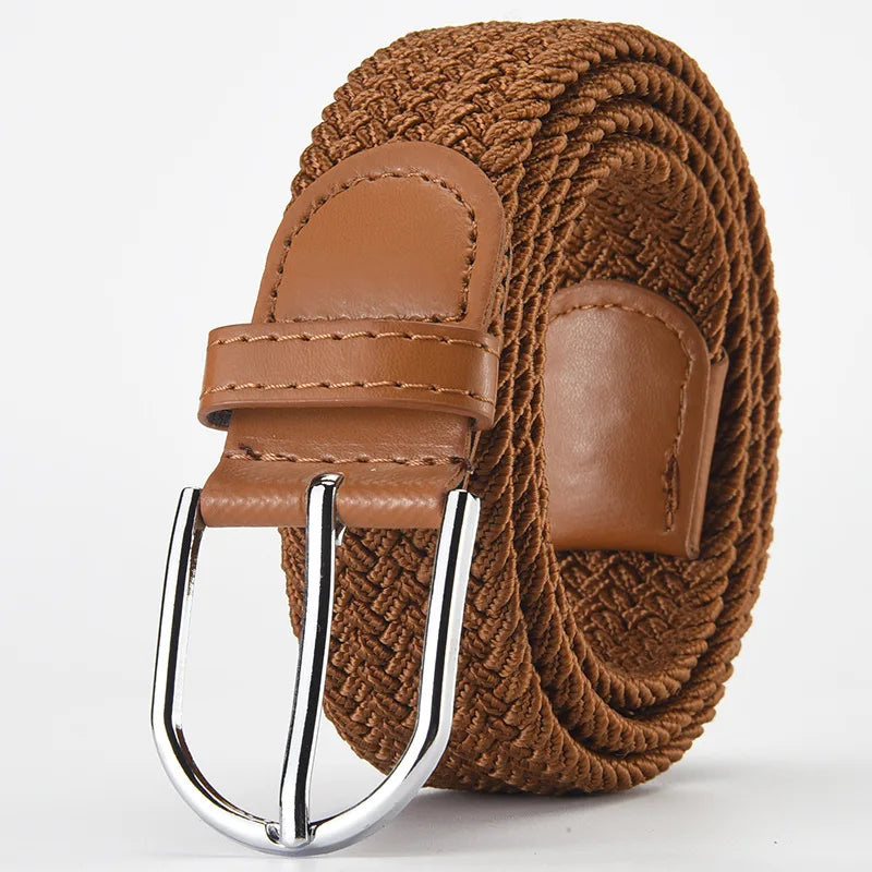 Elastic Nylon Unisex Casual Knitted Pin Buckle Jeans Belt Woven Canvas Elastic Expandable Stretch Waistband for Women Men Girdle