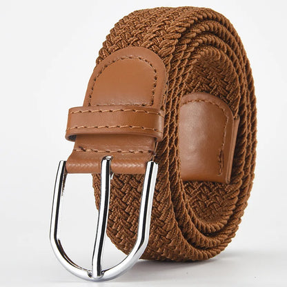 Elastic Nylon Unisex Casual Knitted Pin Buckle Jeans Belt Woven Canvas Elastic Expandable Stretch Waistband for Women Men Girdle