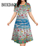 Fashion Elegant Women‘S Dresses Butterfly Flowers Print Dress Casual O-Neck Loose Plus Size Vacation A-Line Clothes 2026 Summer