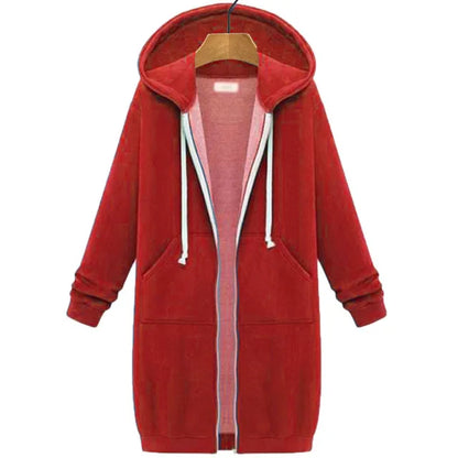 Hoodies femininos 2023 novo outono inverno espessamento solto moda cor sólida bolso design superior com capuz longo zíper camisolas casaco