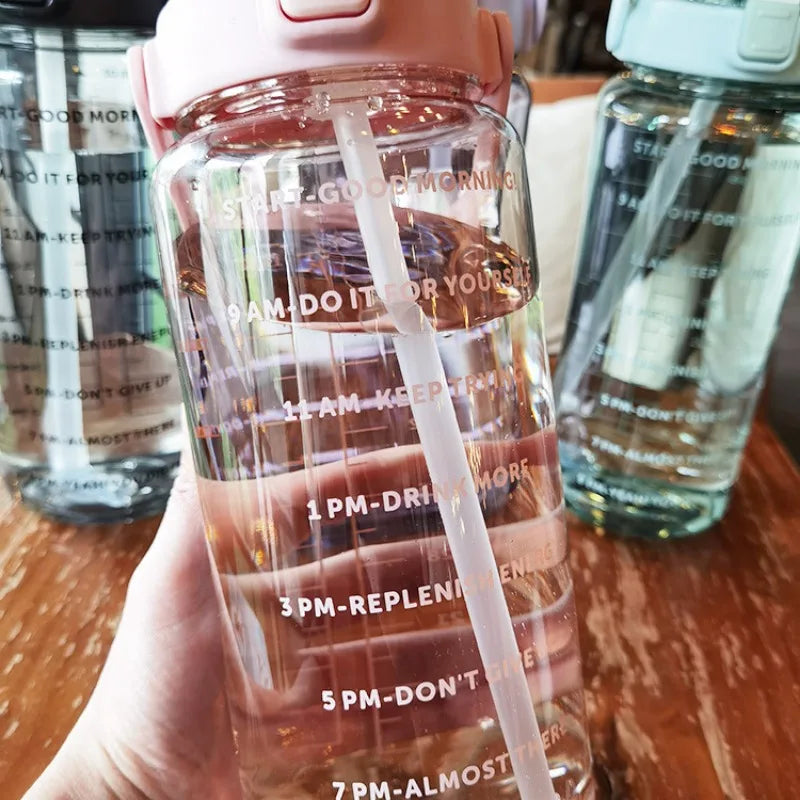 2025 Spring/Summer 2L Large Capacity Outdoor Plastic Bouncing Straw Sports Water Bottle Leak-proof Portable Refill Cups