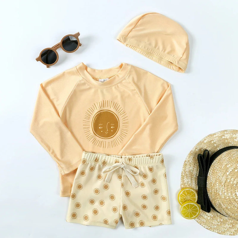 2025 Summer Baby Boys Swimsuit Long Sleeves One Piece Swimwear for Kids Toddler Cartoon UPF50+ Rash Guards Infant Bathing Sui