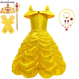 2025 Cosplay Belle Princess Dress Girls Dresses For Beauty and beast Party Clothing Magic stick crown Costume 3-12Y