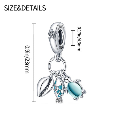 Ocean Series - Original Genuine 925 Sterling Silver Turtle Crab Mermaid Charm Beads Suitable for 3mm Bracelet DIY Making Pendant