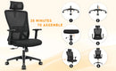 Durrafy Ergonomic Office Chair, Office Chairs, Desk Chair with adjustable headrest, Armrests, 150KG load capacity, Black