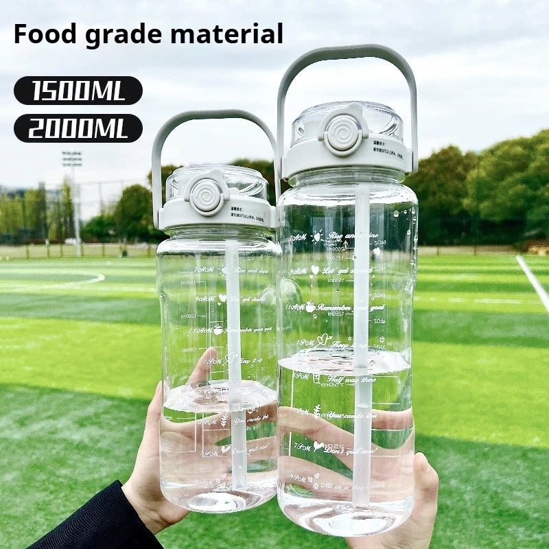 1.5L-2L Summer Large Capacity Kettle, Double Drinking Cup, Outdoor Sports Fitness Water Bottle, Straw Cup Drinking Utensils