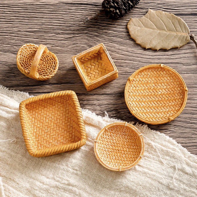1pc Mini Simulated Rattan Basket Model DIY Creative Dollhouse Dessert Shop Food Vegetable Ornaments Craft Kitchen Decoration