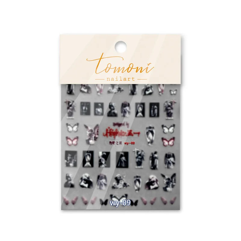 1 Sheet 5D Realistic Dark Series Demon Kiss Bloody Skull Tooth Eye Web Cross Adhesive Nail Art Stickers Decals Manicure Charms