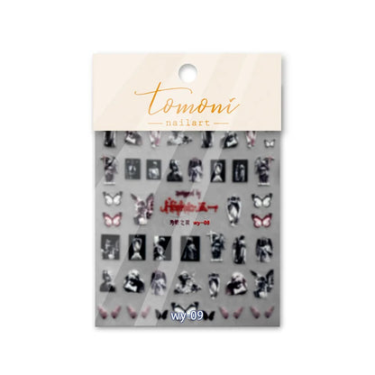 1 Sheet 5D Realistic Dark Series Demon Kiss Bloody Skull Tooth Eye Web Cross Adhesive Nail Art Stickers Decals Manicure Charms