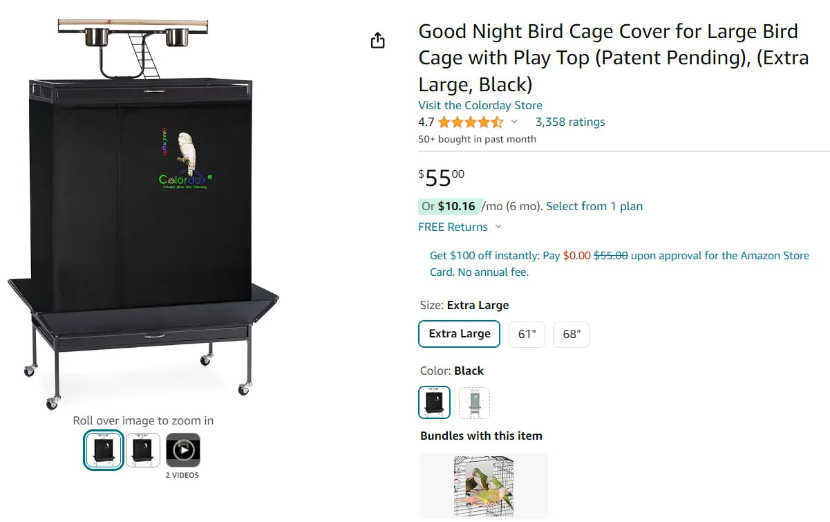 Black Bird Cage Shading Cover, Large Universal, Blackout, Breathable Parrot Cage, Good Night Covers
