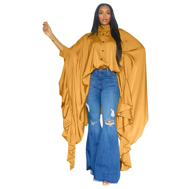 SOMO - Blusa larga plisada con mangas murciélago para mujer, tallas grandes, manga larga, blusa irregular, talla única, descarga gratuita, envío directo, 2023 