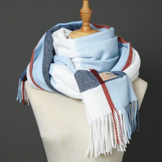 Bufandas de marca de lujo para otoño e invierno, cálidas, tipo pañuelo, de cachemira, a cuadros, con flecos gruesos y grandes, para hombre.