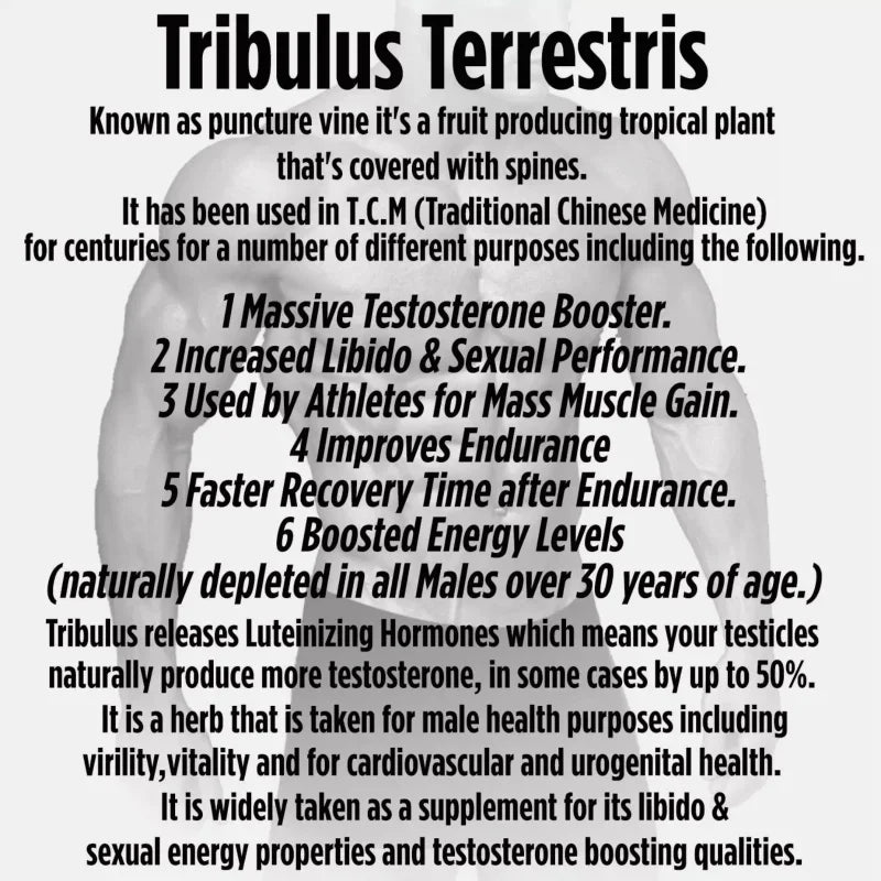 Tribulus Terrestris 5000mcg Extract 96% Saponins - Testosterone Booster Transdermal Patches, 30 Patches