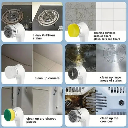 Cepillo de limpieza eléctrico multifuncional cinco en uno, herramientas para el baño y la cocina. 