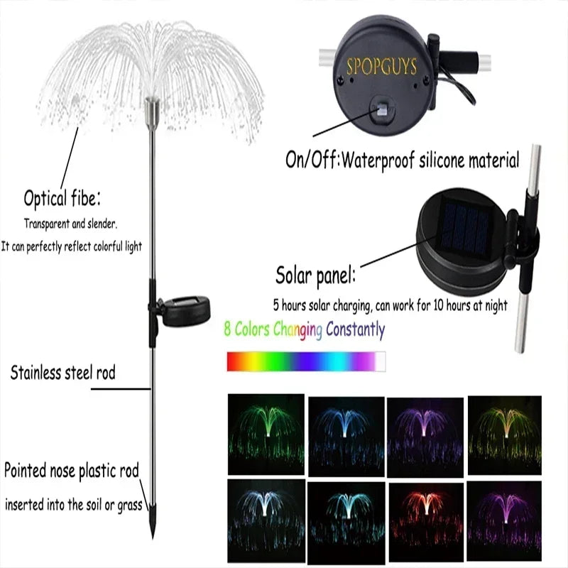 Solar Garden Lights Outdoor Waterproof Fiber Optic Jellyfish Lawn Lights Outdoor Patio Villa Yard Decor