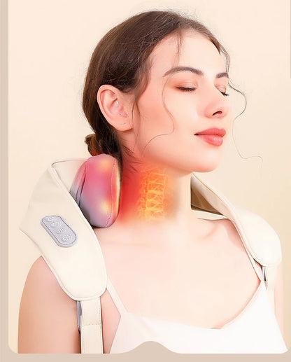 Masajeador Shiatsu de cuello y hombros con chal para amasar la columna vertebral y relajar los músculos de la espalda para uso en el coche y el hogar. Masaje trapecio de cuello y hombros.