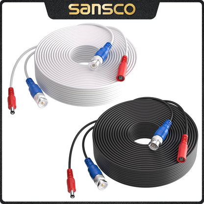 Cable de alimentación de video para cámara de seguridad SANSCO de 30 m (100 pies) con conector BNC y RCA para cámaras CCTV y DVR en sistemas de vigilancia CCTV.