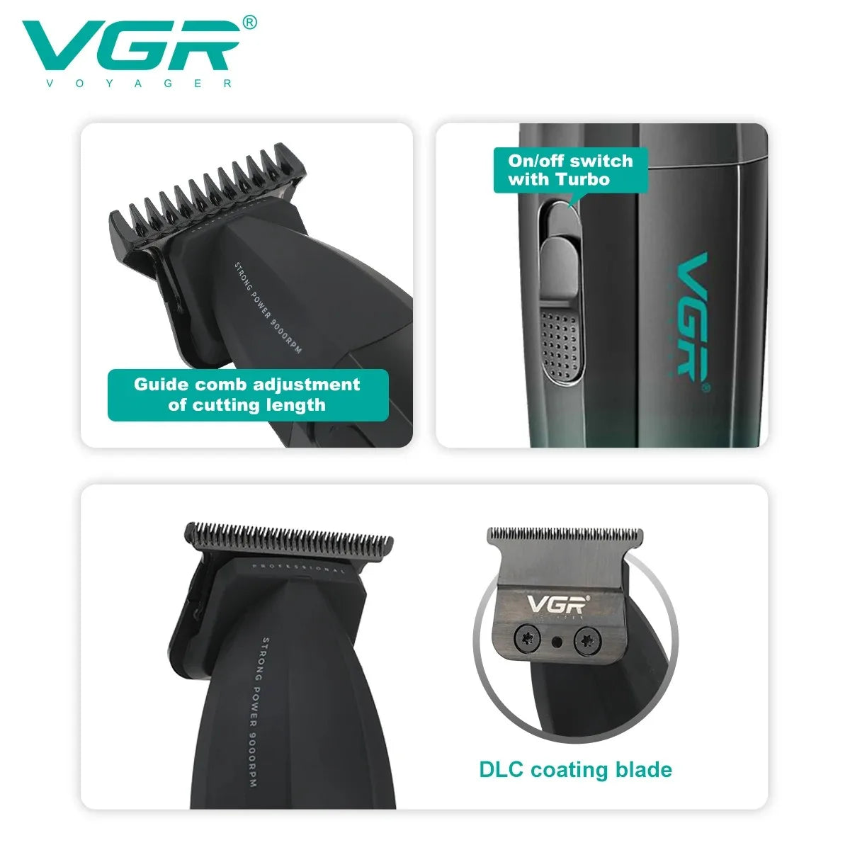 VGR Hair Trimmer Professional Barber Cordless Clipper Electric Hair Cutting Machine Metal Hair Trimmer for Men V-003 V-906 V-308