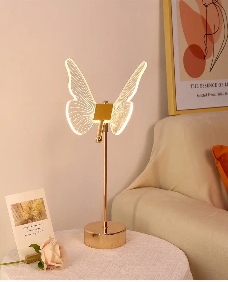 Butterfly Led Table Lamp Retro Gold Acrylic Desk Lamps Hotel Villa Art For Living Room Bedside Desktop Decor Led Night Lights