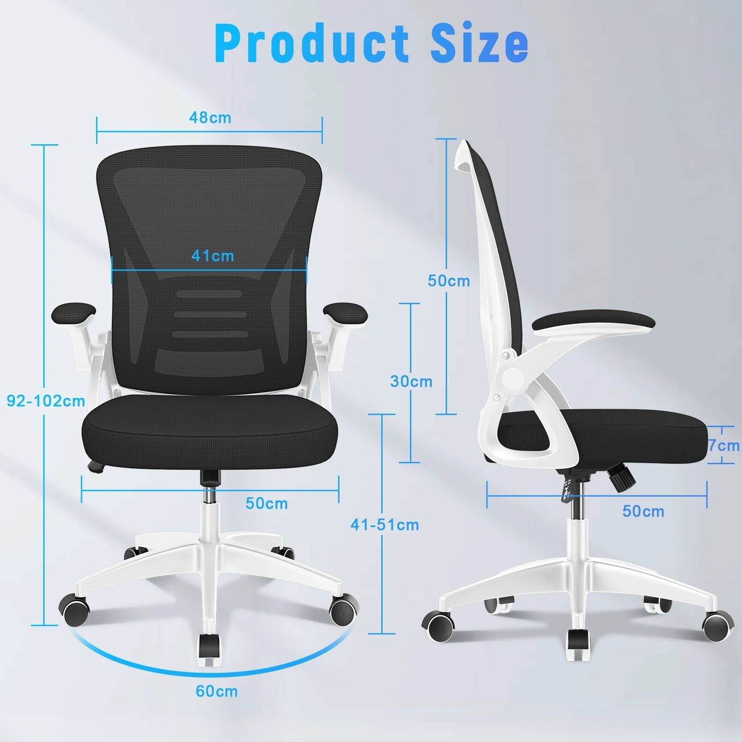 Naspaluro Ergonomic Office Chair 90° Flip-up Armrest Lumbar Support, Office Chair with Padded Seat Cushion Home Gaming Chairs